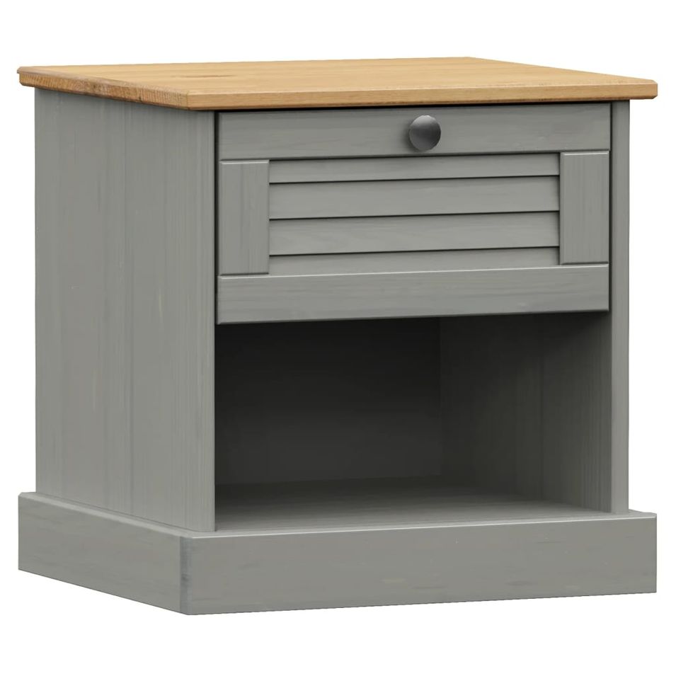Table de chevet VIGO gris 42x35x40 cm bois de pin massif - Photo n°1
