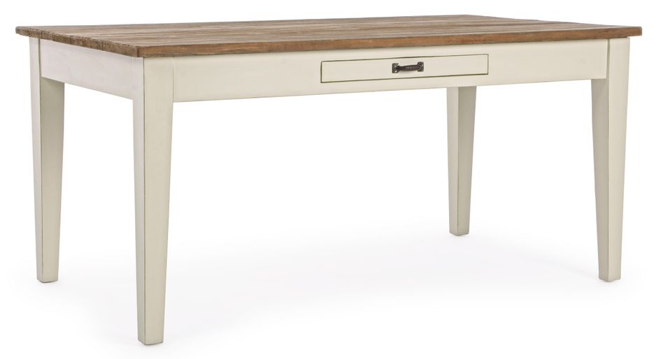 Table de cuisine bois teck 1 tiroir blanc Senna L 160 cm - Photo n°1