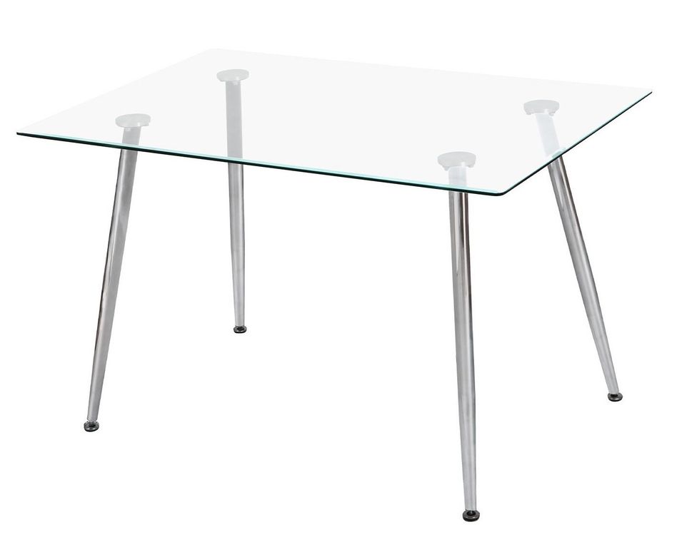 Table de cuisine verre trempé et pieds métal chromé Barrio 120 cm - Photo n°1