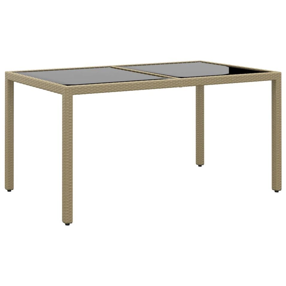 Table de jardin 150x90x75 cm Verre trempé/résine tressée Beige - Photo n°1