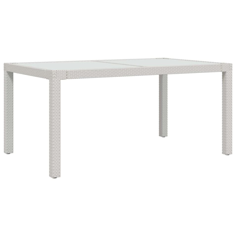 Table de jardin 150x90x75 cm Verre trempé/résine tressée Blanc - Photo n°1