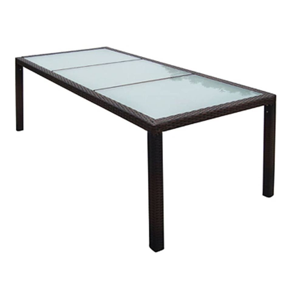 Table de jardin 190x90x75 cm Marron Résine tressée et verre - Photo n°1