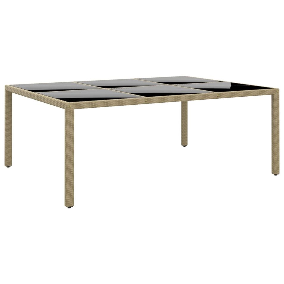Table de jardin 200x150x75 cm Verre trempé/résine tressée Beige - Photo n°1