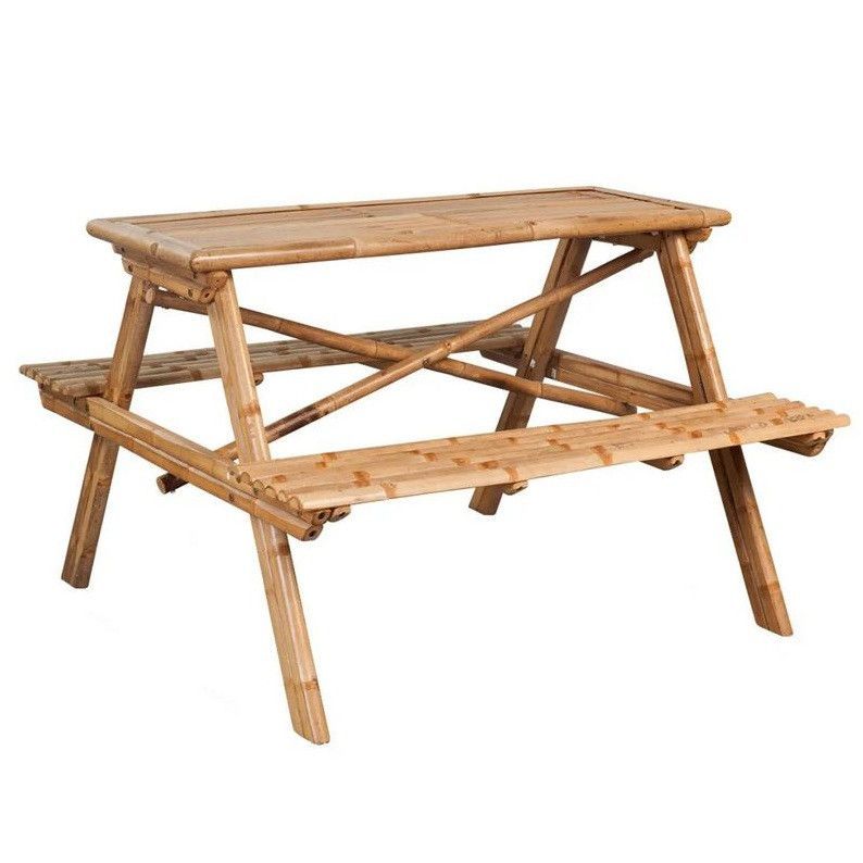 Table de jardin avec 2 bancs bambou clair Maboun - Photo n°1