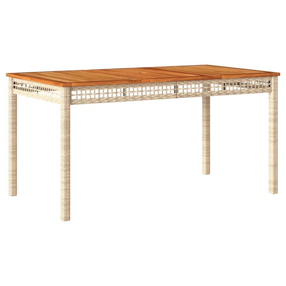 Table de jardin beige 140x80x75 cm résine tressée et acacia - Photo n°1