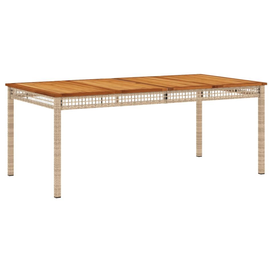 Table de jardin beige 180x90x75 cm résine tressée et acacia - Photo n°1