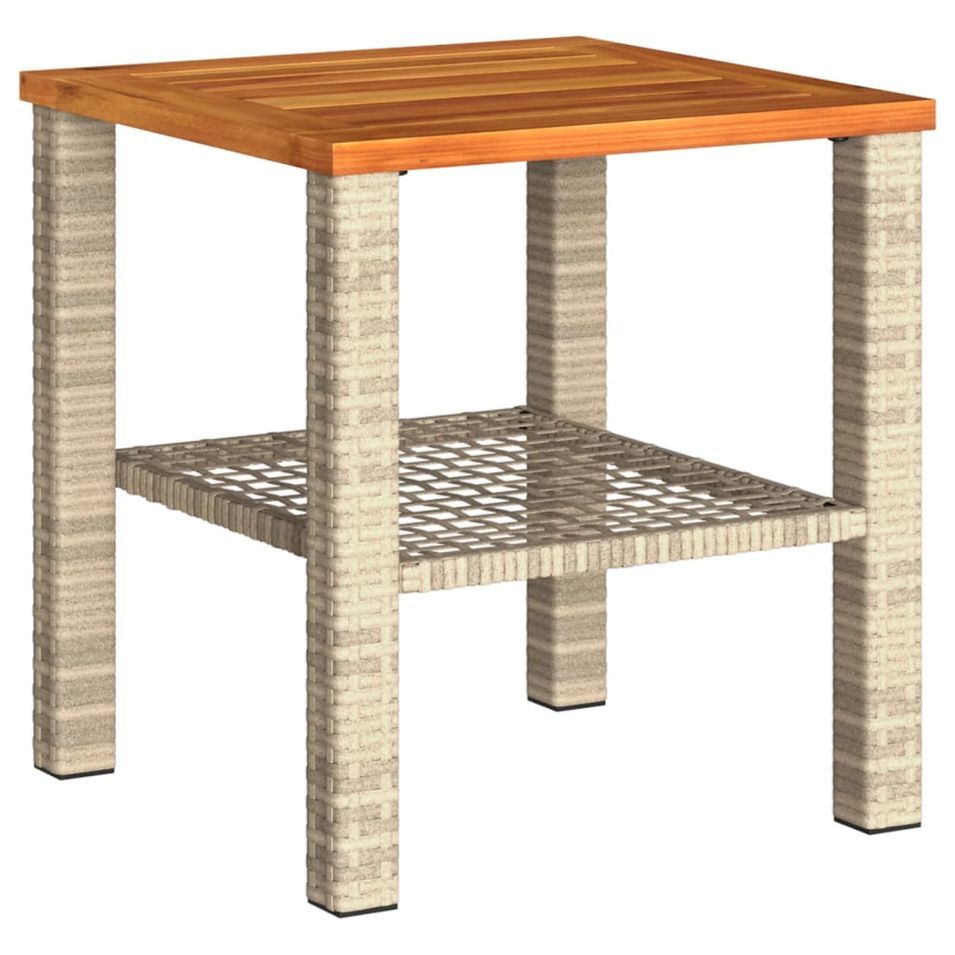 Table de jardin beige 40x40x42 cm résine tressée et bois acacia - Photo n°1