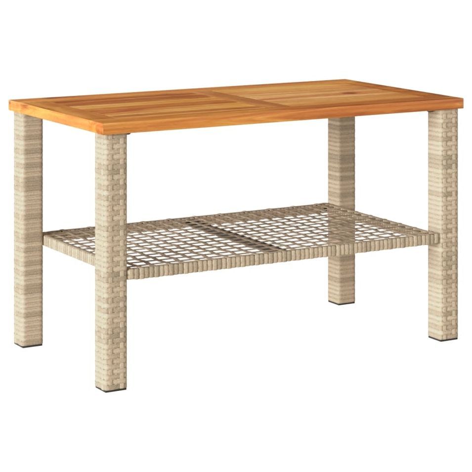 Table de jardin beige 70x38x42 cm résine tressée et bois acacia - Photo n°1