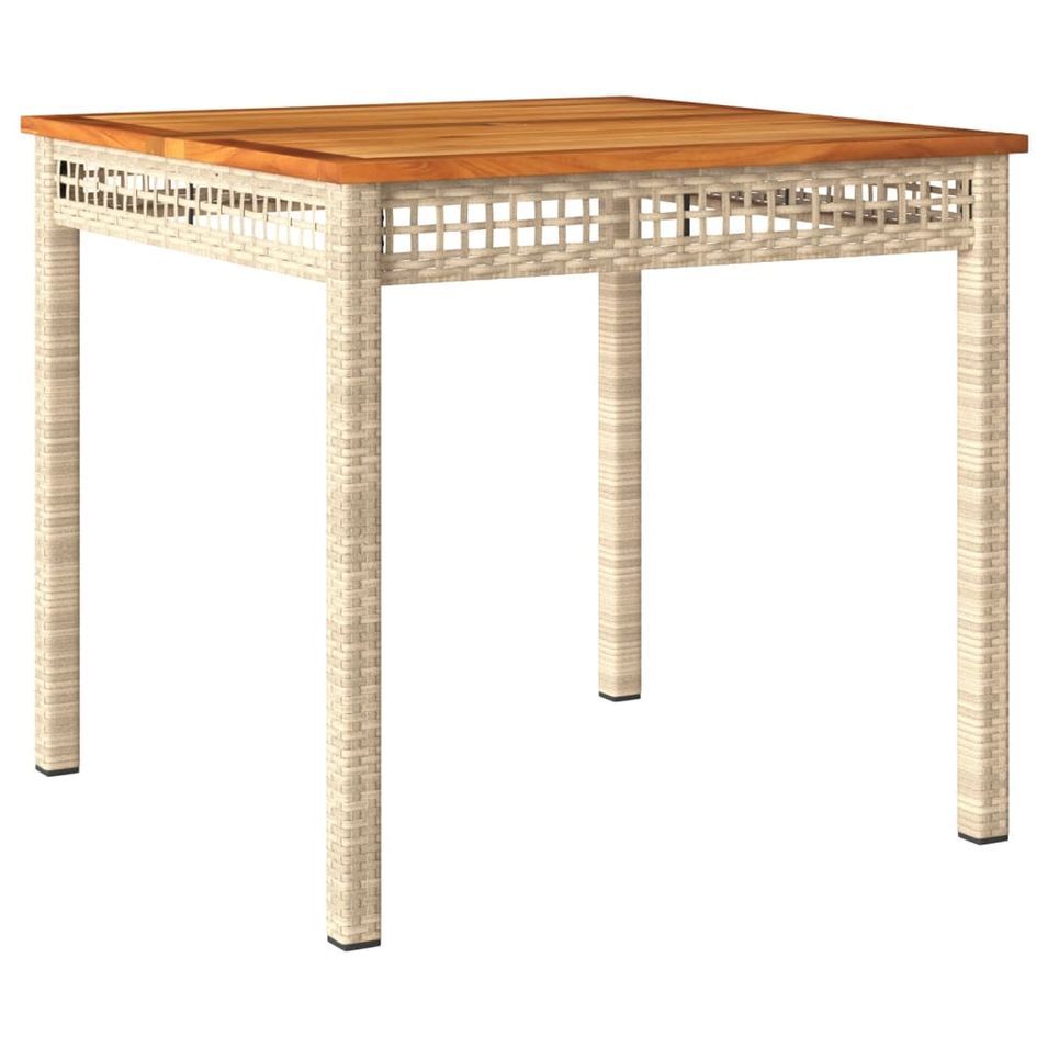 Table de jardin beige 80x80x75 cm résine tressée et bois acacia - Photo n°1