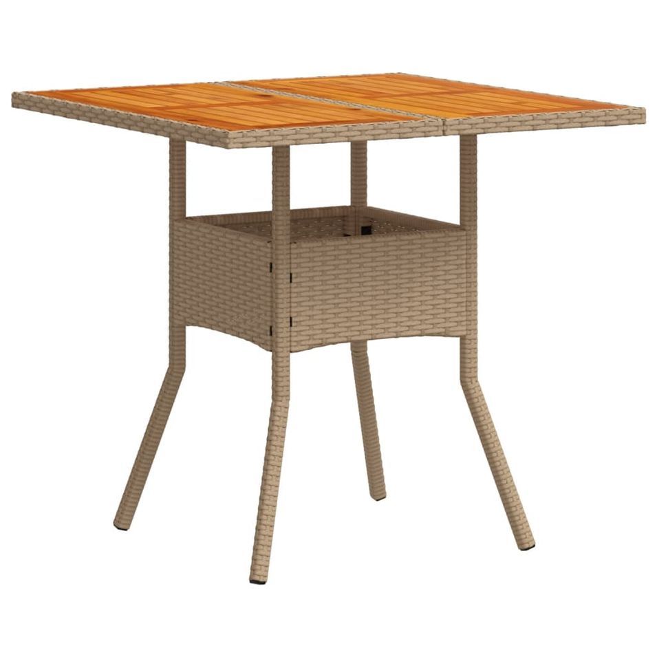 Table de jardin beige 80x80x75 cm résine tressée et bois acacia - Photo n°1