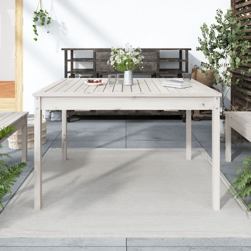 Table de jardin blanc 121x82,5x76 cm bois massif de pin - Photo n°1
