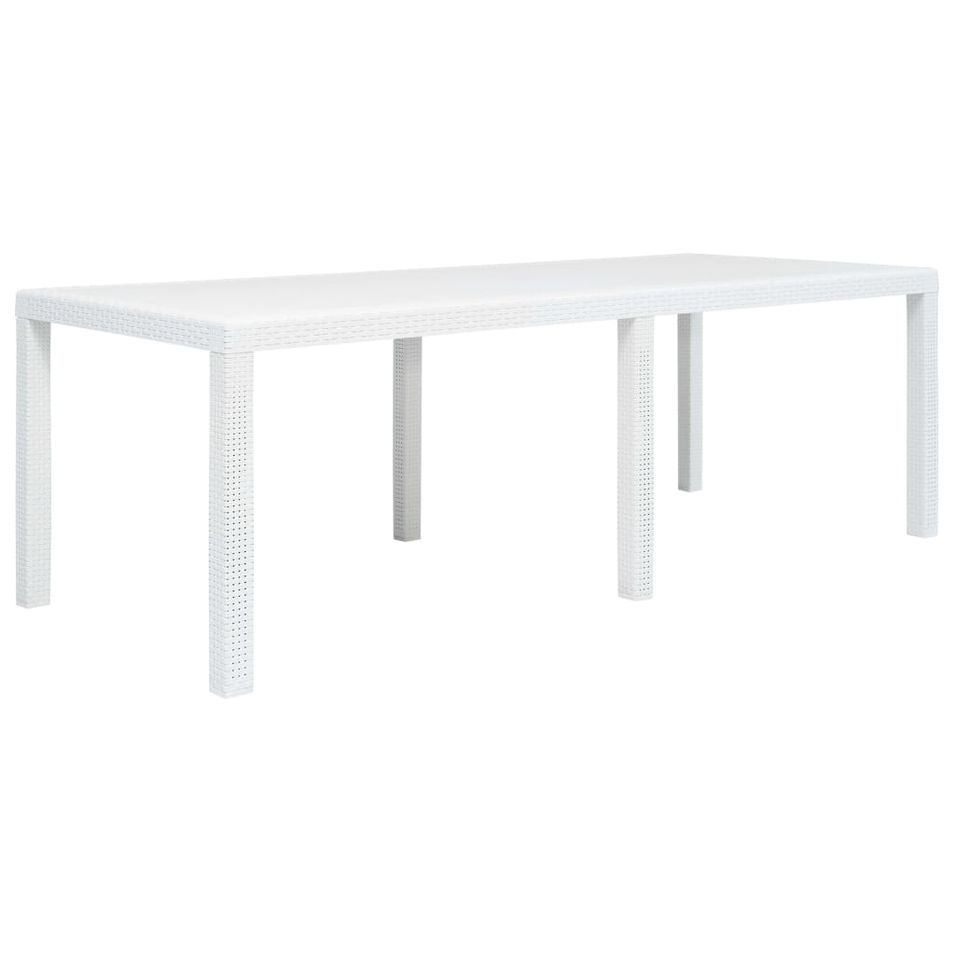 Table de jardin Blanc 220x90x72 cm Plastique Aspect de rotin - Photo n°1