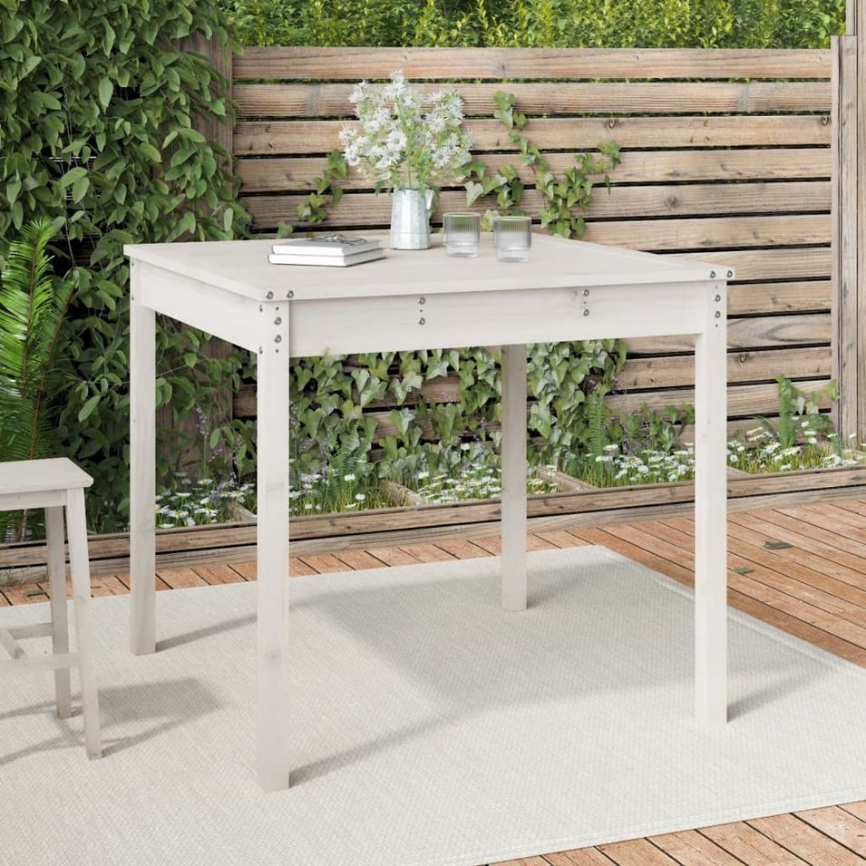 Table de jardin blanc 82,5x82,5x76 cm bois massif de pin - Photo n°1