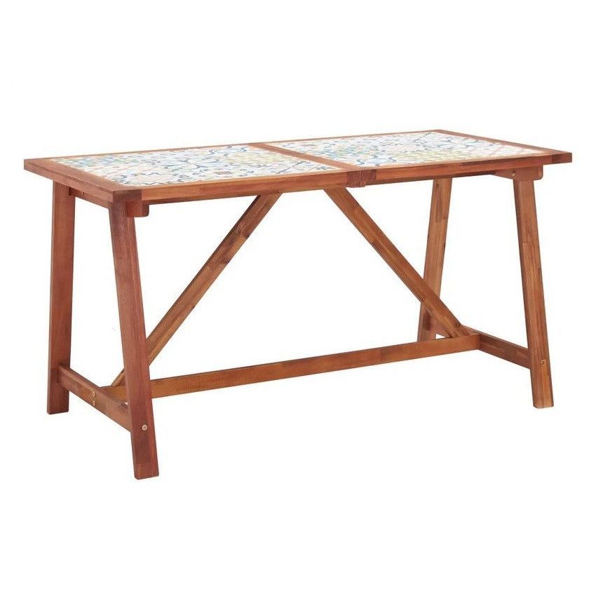 Table de jardin carreaux et acacia massif foncé Woun 140 cm 2 - Photo n°1