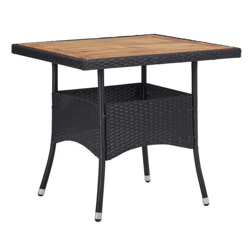 Table de jardin carrée acacia et résine tressée noire Viva - Photo n°1