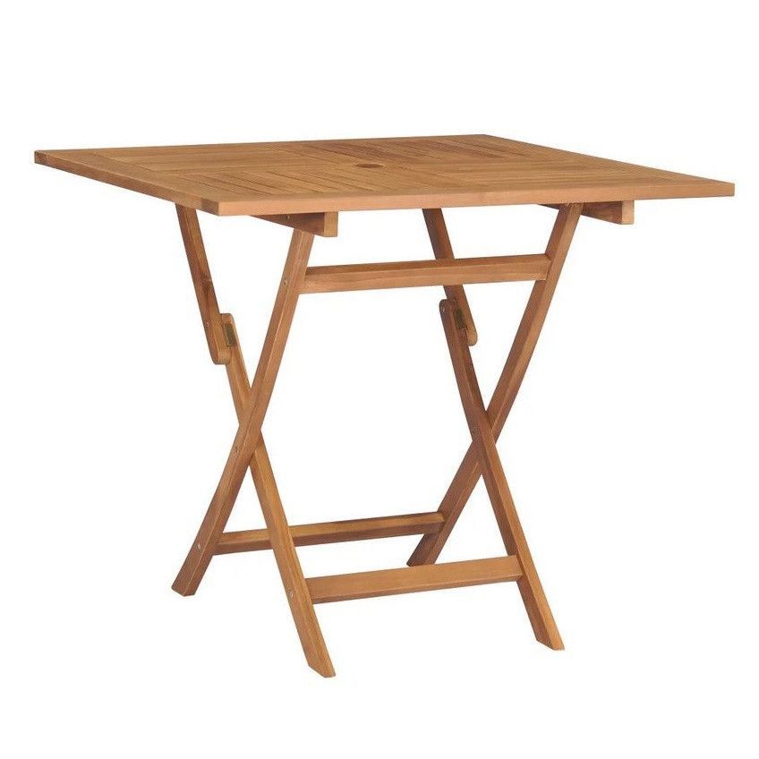 Table de jardin carrée pliable teck massif clair Kounjo - Photo n°1