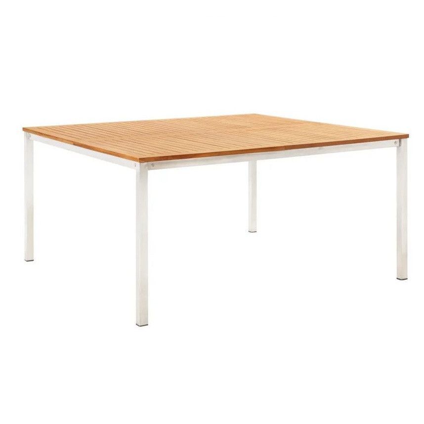 Table de jardin carrée teck massif et pieds métal Piriz 150 cm - Photo n°1