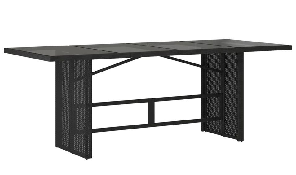 Table de jardin dessus en verre noir 190x80x74cm résine tressée - Photo n°1