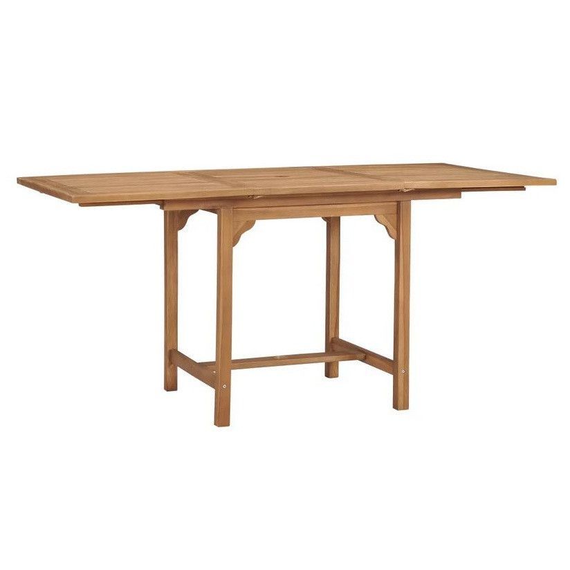 Table de jardin extensible teck massif clair Kounjo 110/160cm - Photo n°1