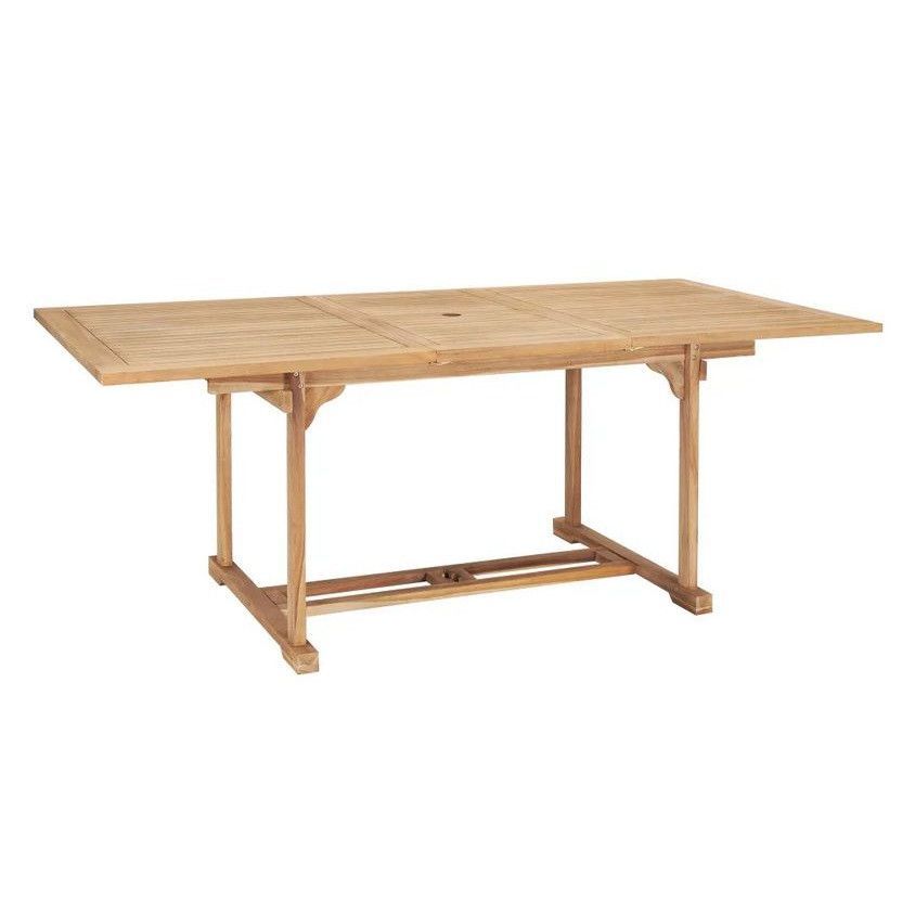 Table de jardin extensible teck massif clair Kounjo 150/200 cm - Photo n°1