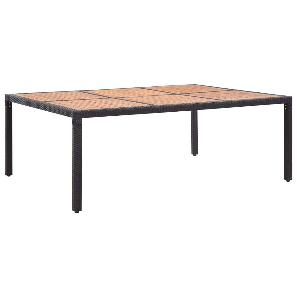 Table de jardin Noir 200x150x74 cm Résine tressée et acacia - Photo n°1