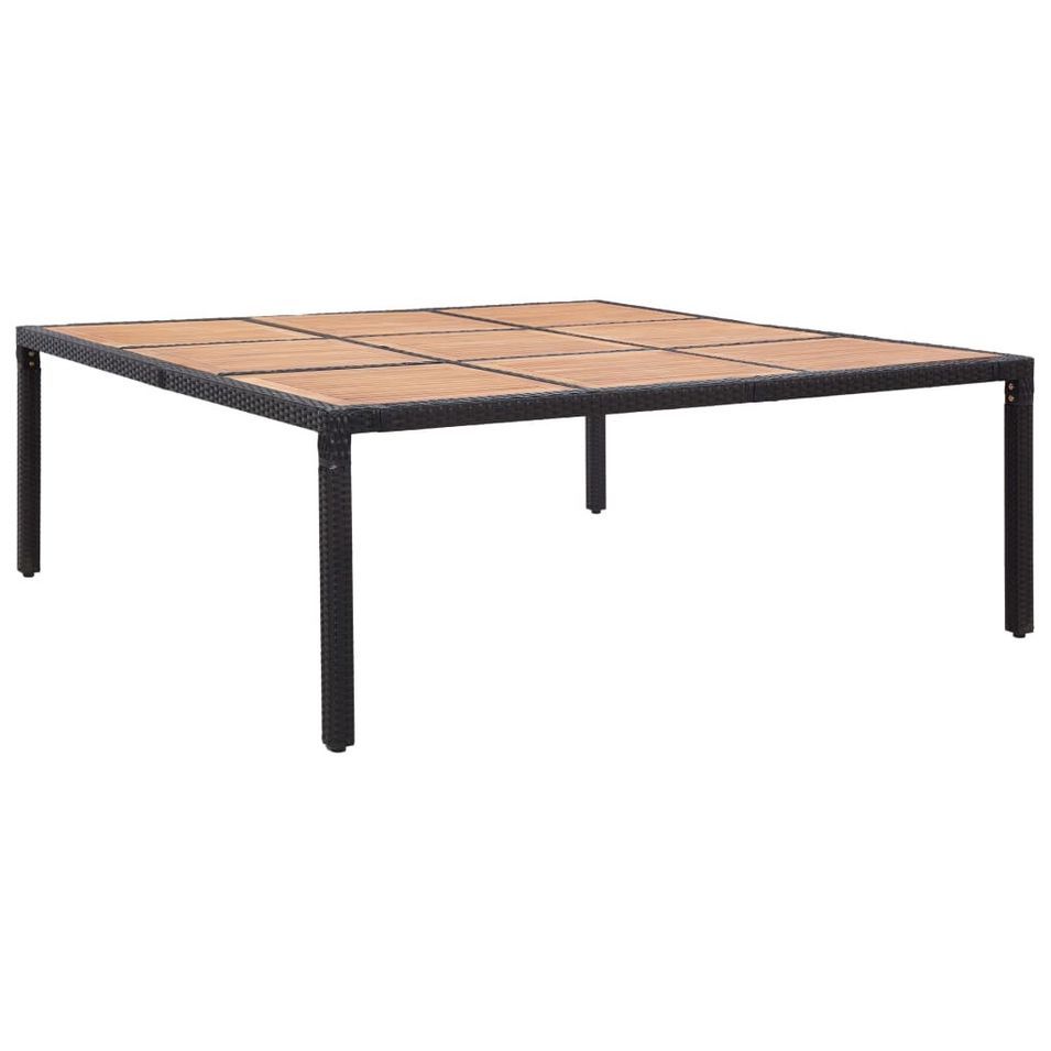 Table de jardin Noir 200x200x74 cm Résine tressée et acacia - Photo n°1