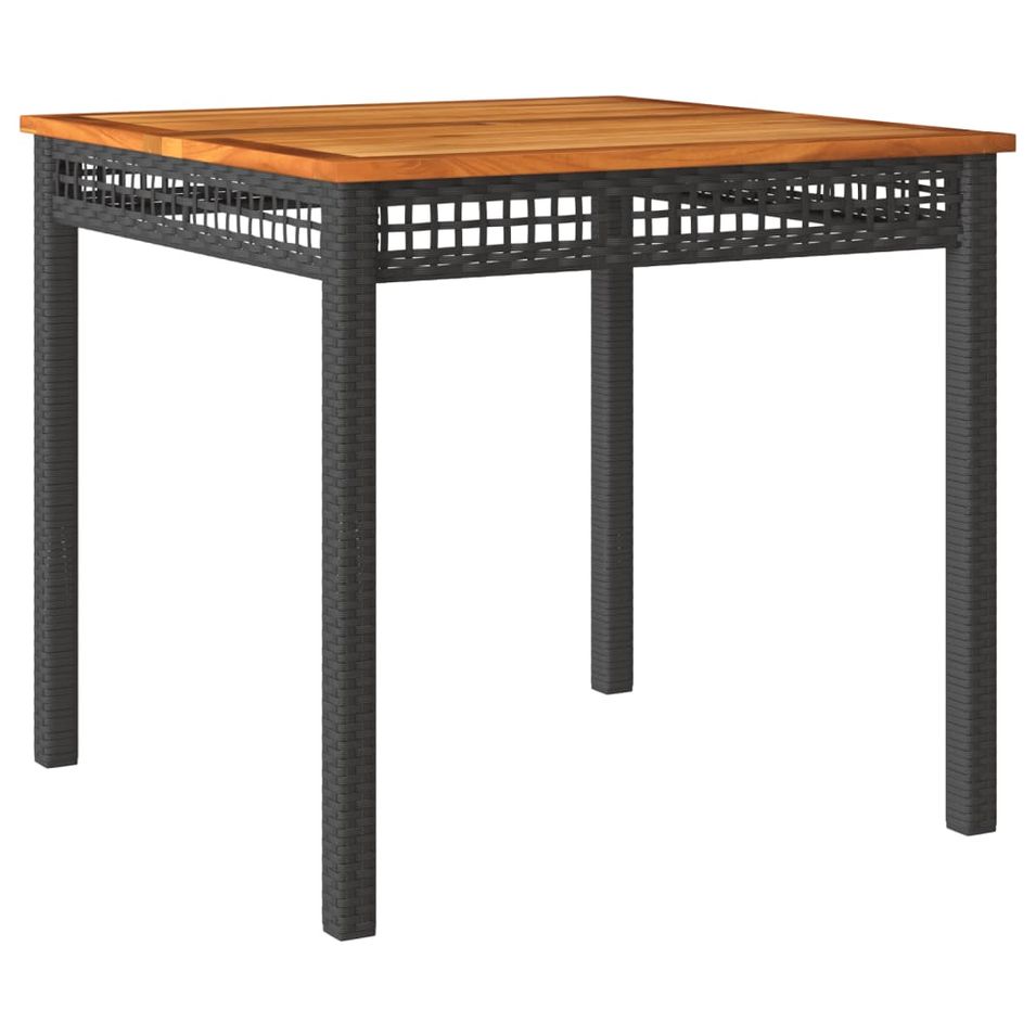 Table de jardin noir 80x80x75 cm résine tressée et bois acacia - Photo n°1