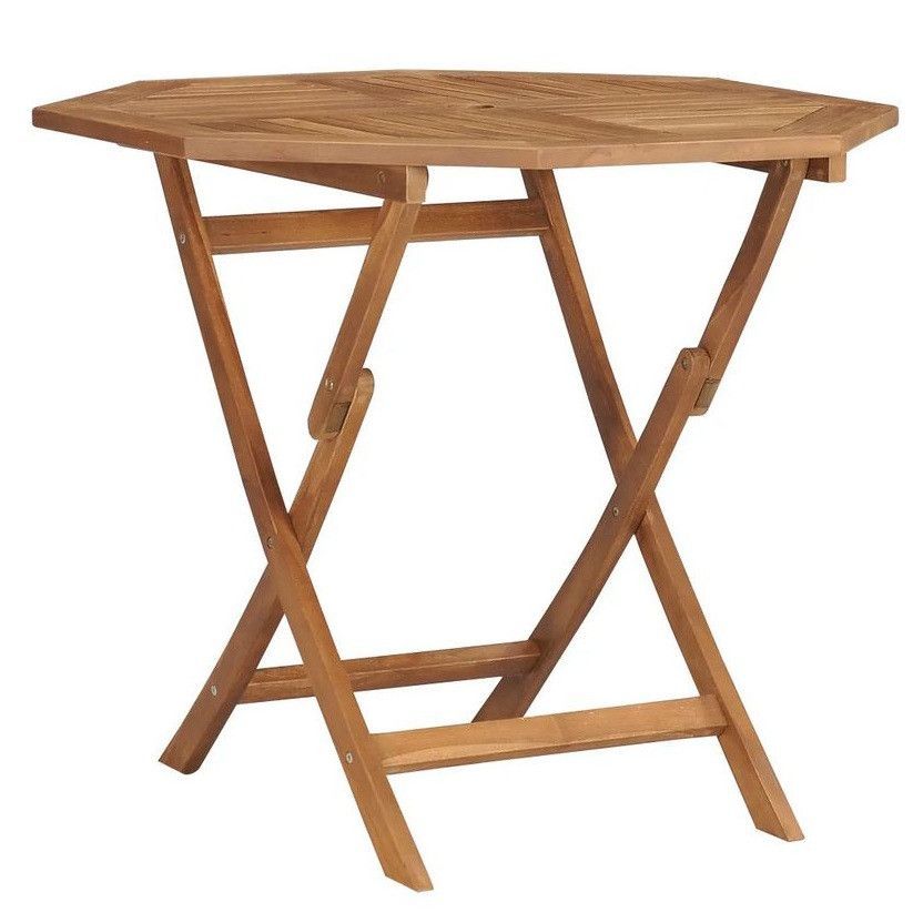 Table de jardin octogonale pliable teck massif clair Kounjo - Photo n°1