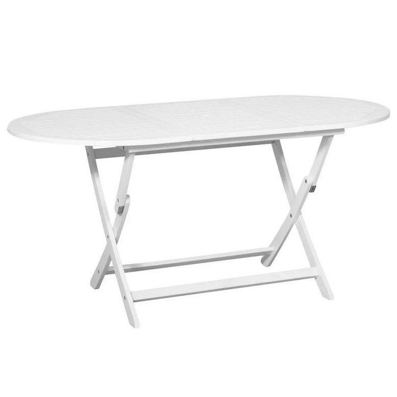 Table de jardin ovale pliable acacia massif blanc Tisva - Photo n°1