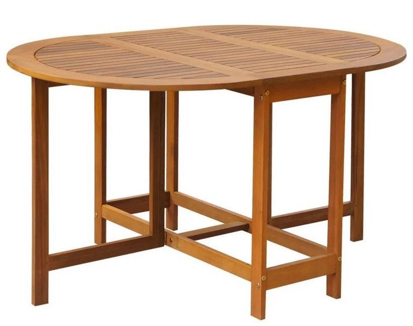 Table de jardin ovale pliable acacia massif clair Woun 130 cm - Photo n°1