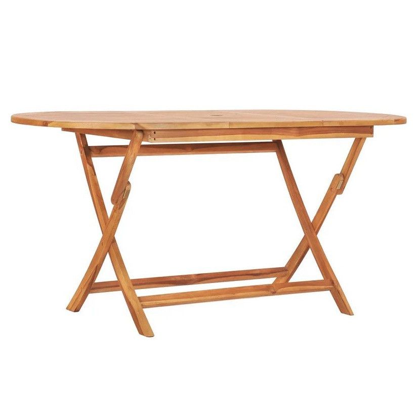 Table de jardin ovale pliable teck massif clair poncé Kounjo - Photo n°1