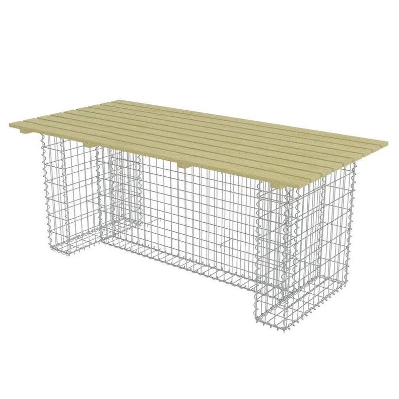 Table de jardin pin imprégné vert et pieds gabion argenté Cebi - Photo n°1