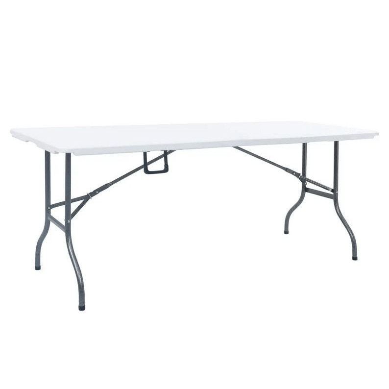 Table de jardin pliable polyéthylène blanc et pieds métal Nesly - Photo n°1