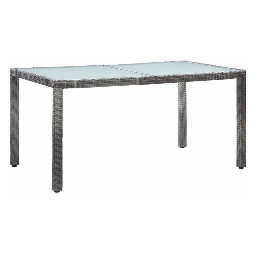 Table de jardin rectangulaire verre et résine tressée grise Oly - Photo n°1