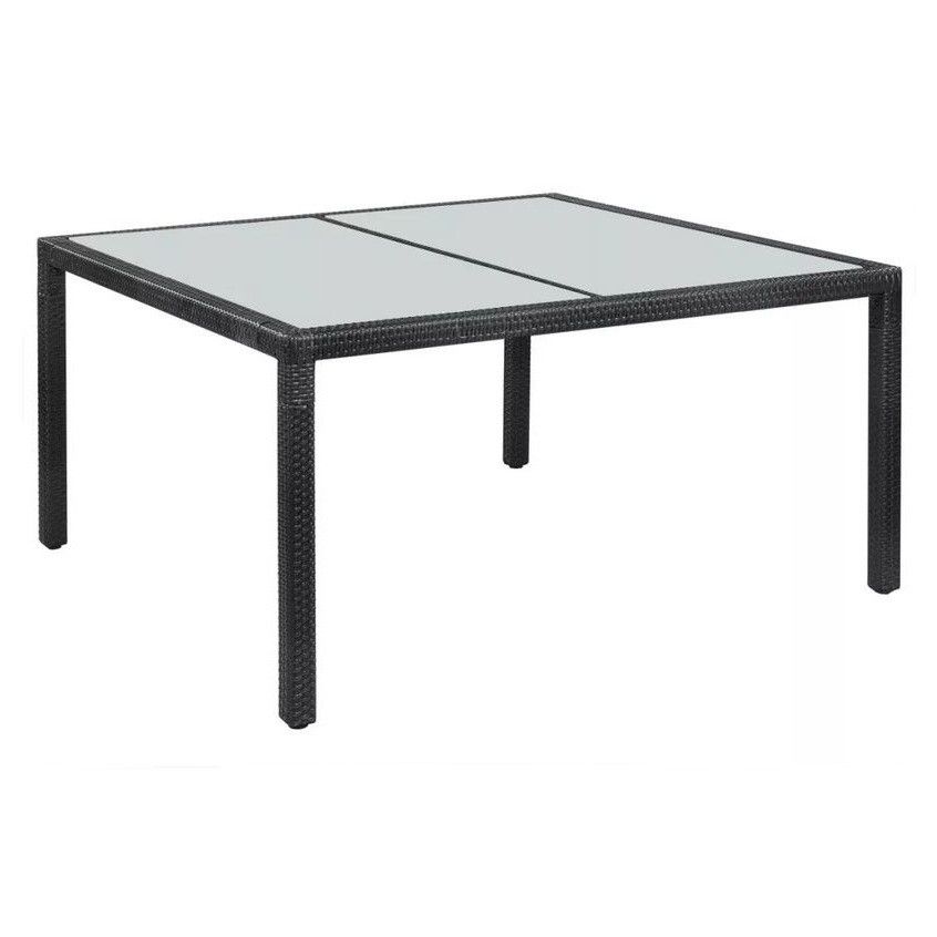 Table de jardin rectangulaire verre et résine tressée noire Oly - Photo n°1