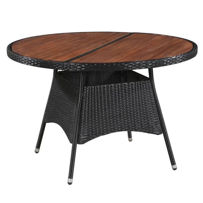 Table de jardin ronde acacia et résine noire Viva D 115 cm - Photo n°1