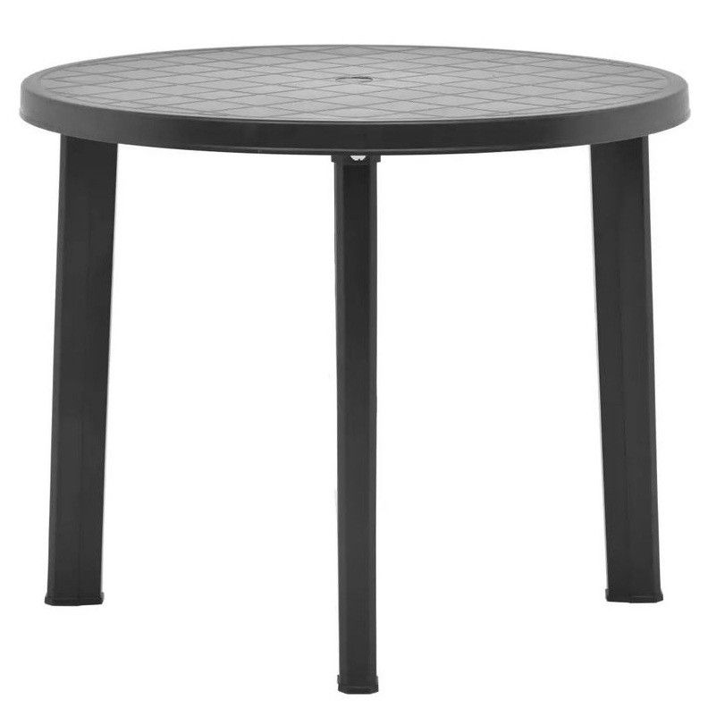 Table de jardin ronde plastique anthracite Assoa - Photo n°1