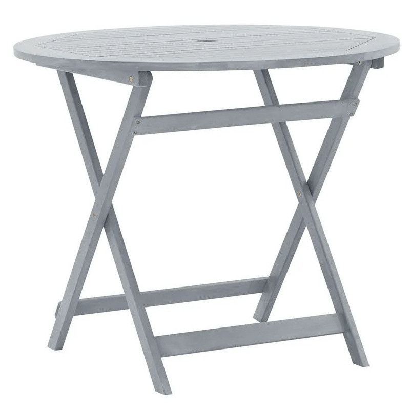 Table de jardin ronde pliable acacia massif gris Ontim D 90 cm - Photo n°1
