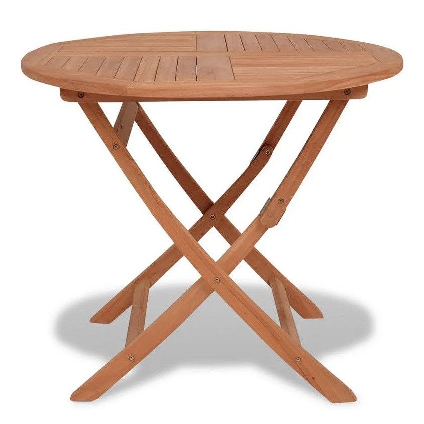 Table de jardin ronde pliable teck massif clair Kounjo - Photo n°1