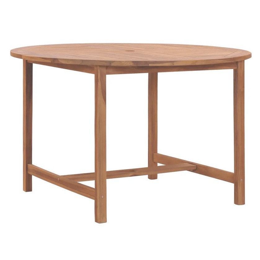 Table de jardin ronde teck massif clair Ampiz D 120 cm - Photo n°1