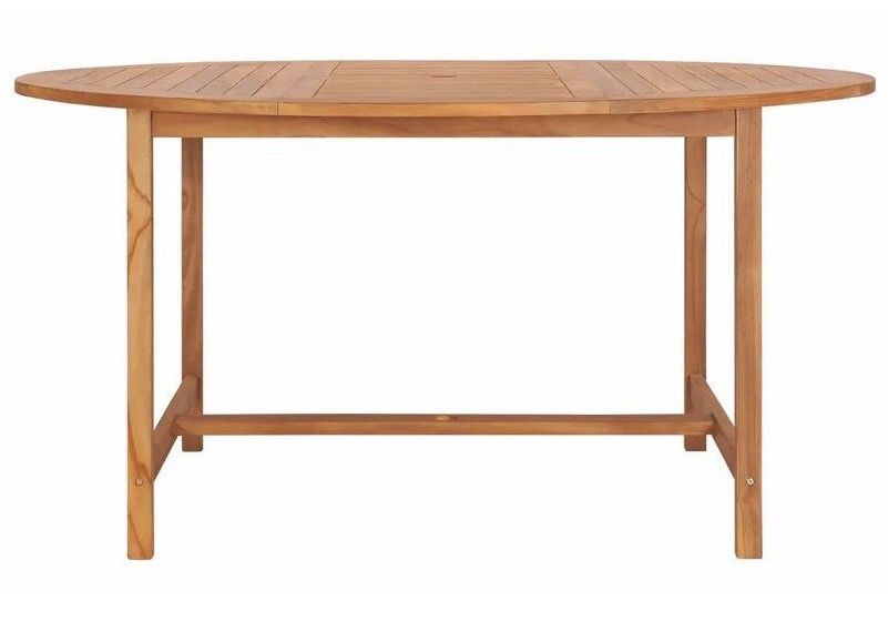 Table de jardin ronde teck massif clair Ampiz D 150 cm - Photo n°1