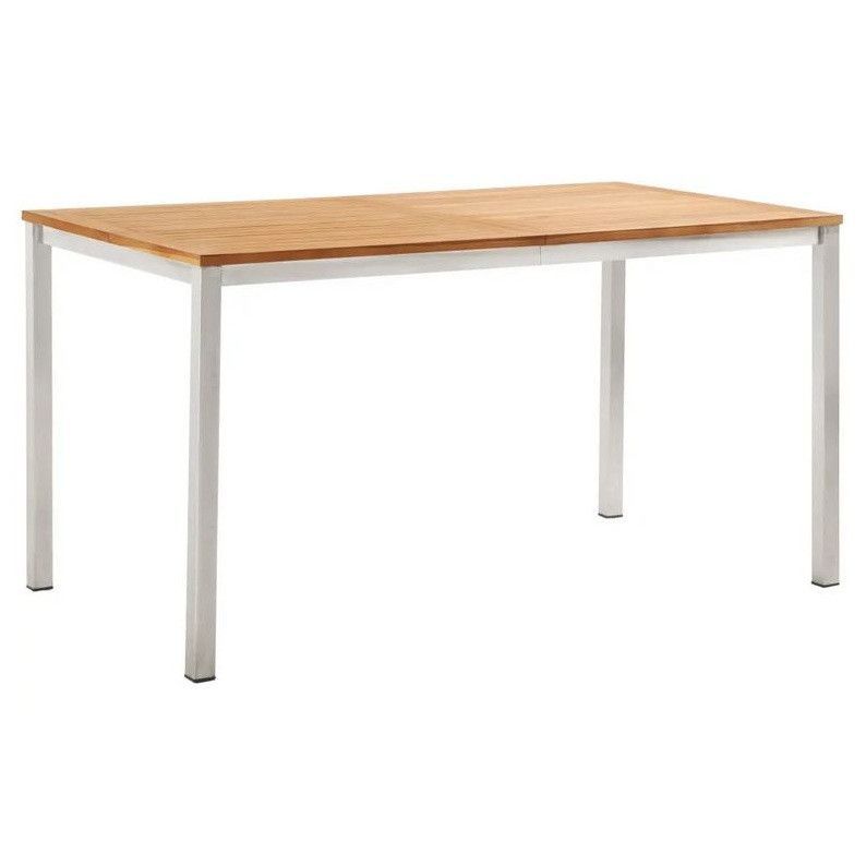 Table de jardin teck massif clair et métal argenté Piriz 140 cm - Photo n°1
