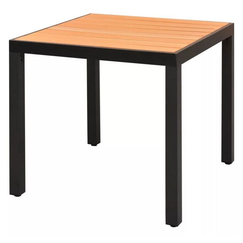 Table de jardin WPC marron et pieds métal noir Etrino 80 cm - Photo n°1