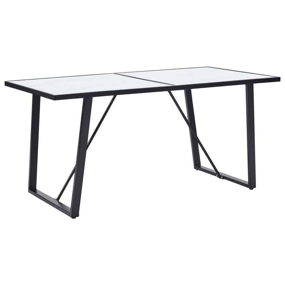 Table de salle à manger Blanc 160x80x75 cm Verre trempé - Photo n°1