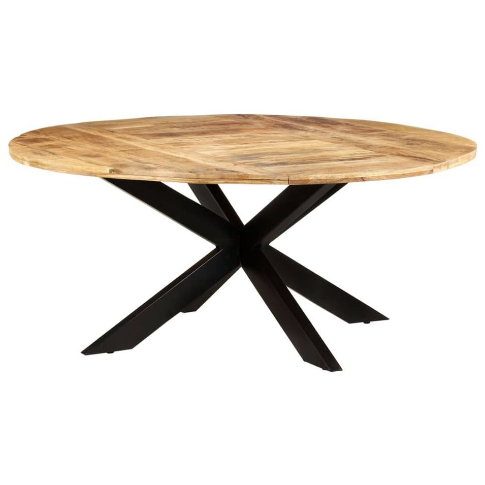 Table de salle à manger ronde 175x75 cm Bois de manguier brut - Photo n°1