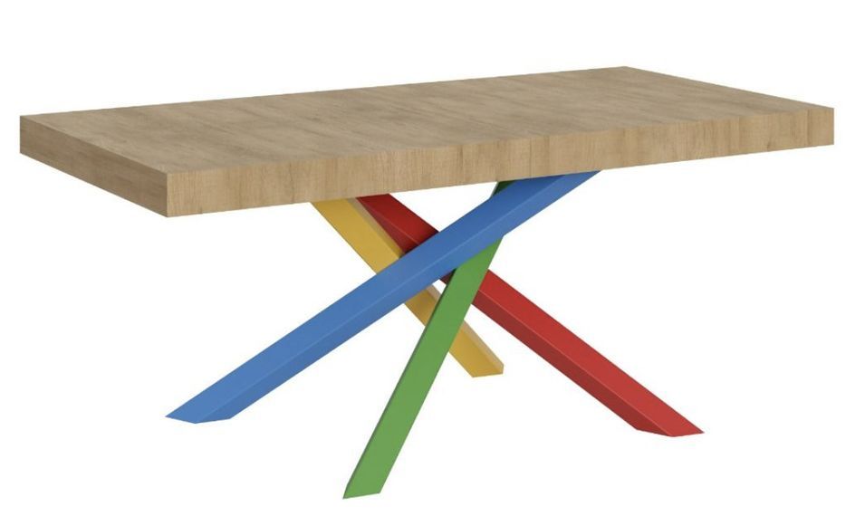 Table design chêne clair et pieds entrelacés multicouleurs 160 cm Artemis - Photo n°1