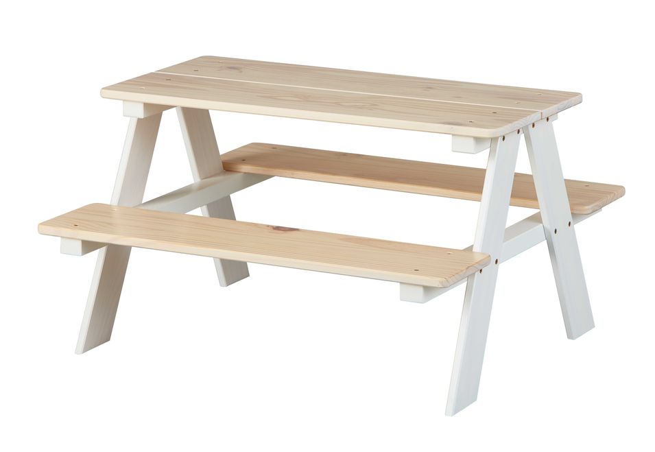 Table enfant avec bancs pin massif clair et blanc Shaneen - Photo n°1