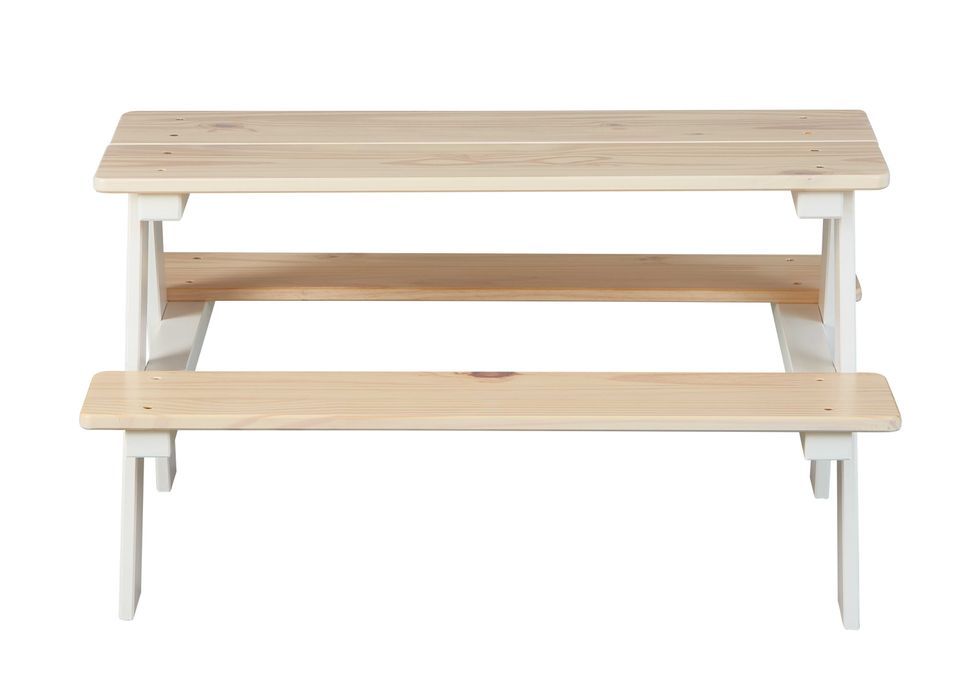 Table enfant avec bancs pin massif clair et blanc Shaneen - Photo n°3