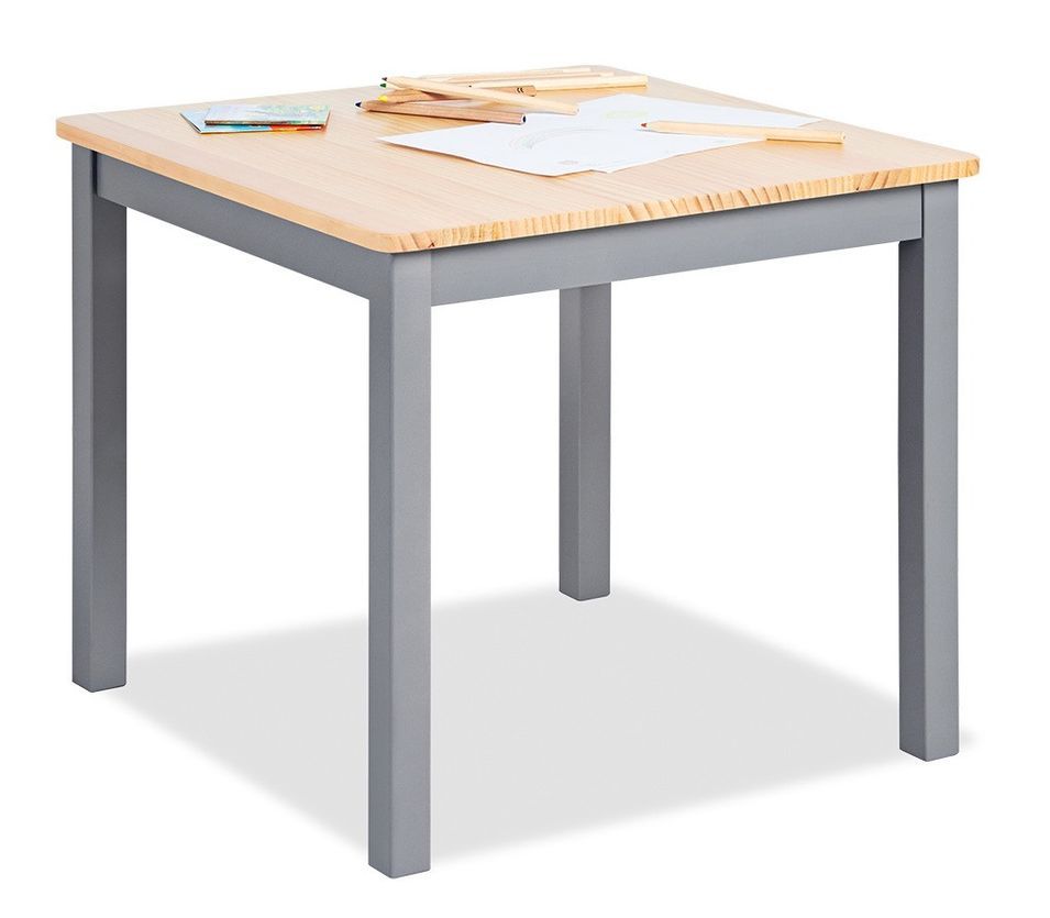Table enfant pin massif clair et laqué gris Fenna - Photo n°1