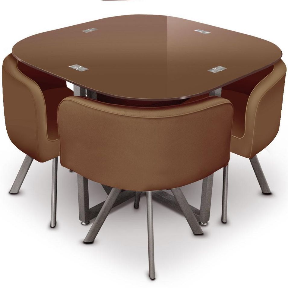 Table et 4 chaises Mosaic 90 Marron - Photo n°1